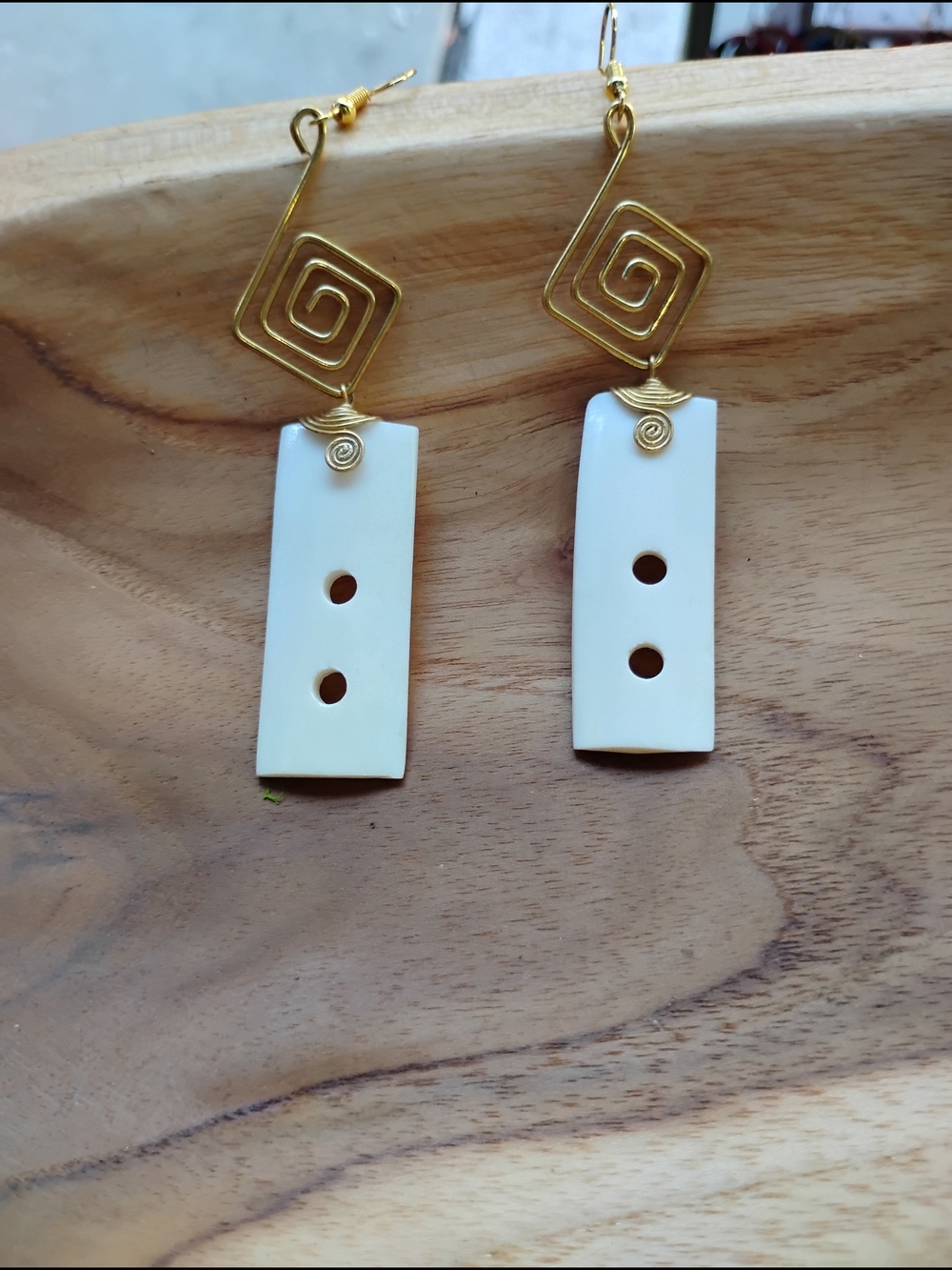 Brass Wire & Cream Drop Earrings with Spiral Accent 😍